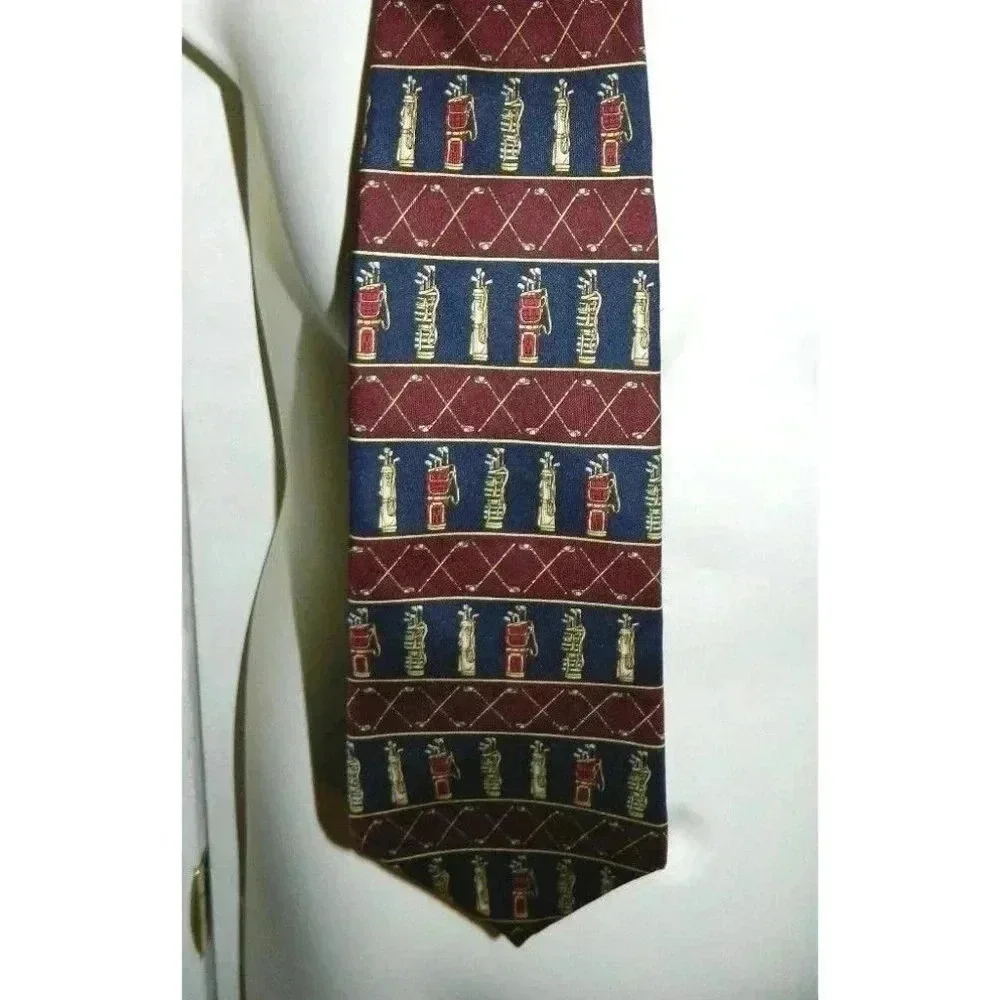Tommy Hilfiger Men's Golf Clubs Bag Red Blue Pattern Necktie Tie Gently Used